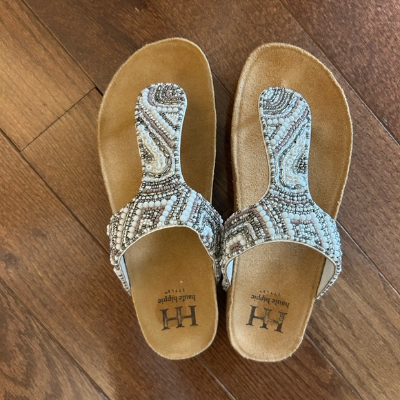 hautie hippie Shoes - Elegant Beaded Tan Sandals